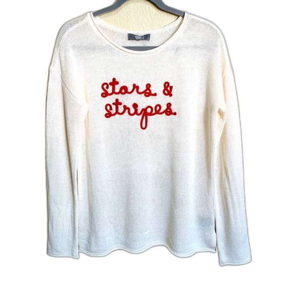 Marled Ivory sweater women Stars & Stripes long sleeve knit sweater size S - Picture 1 of 8